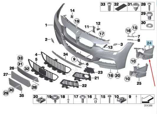 NEW BMW 3 F31 LEFT FOG LIGHT GRILLE BRACKET 51118062633 8062633 2016 ORIGINAL