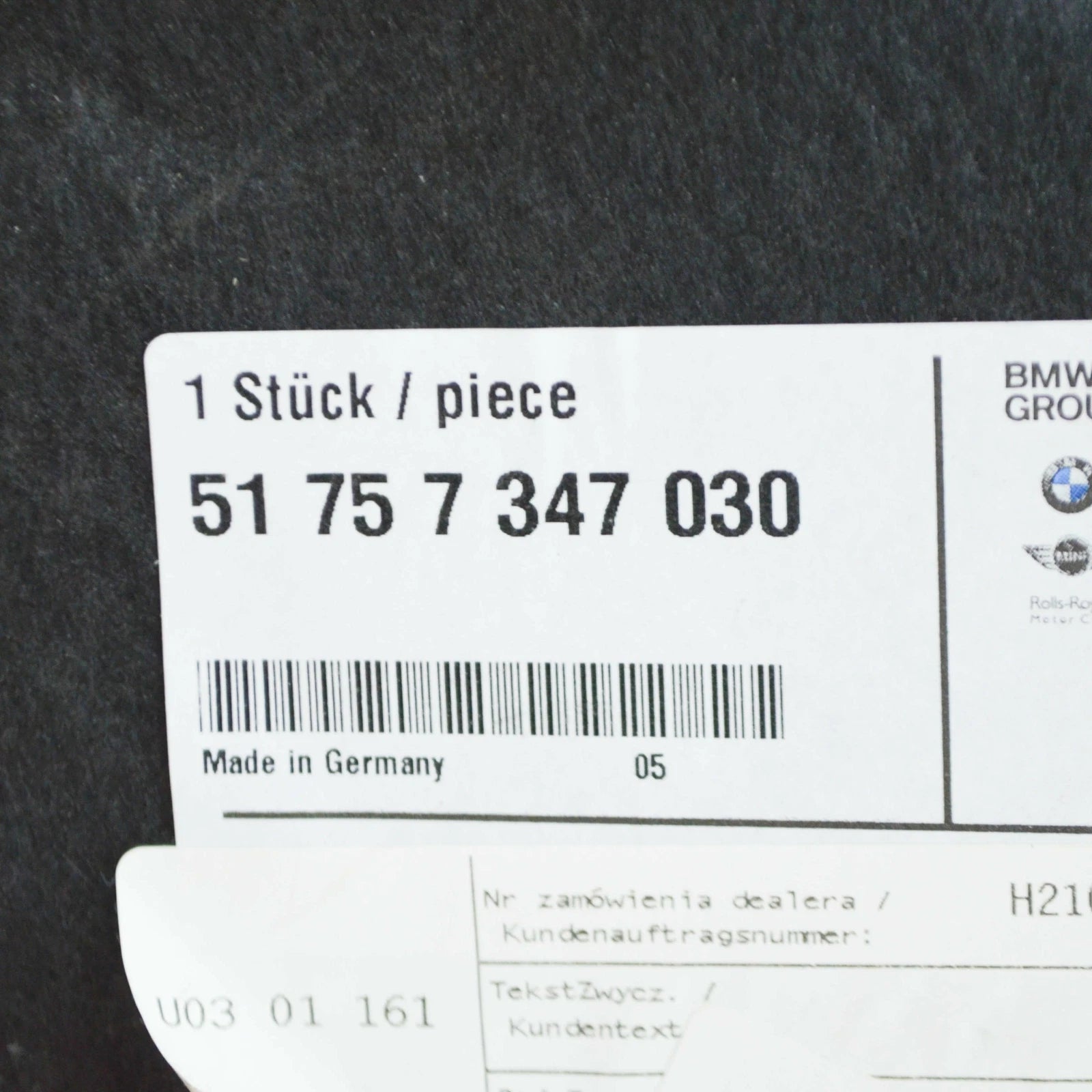 NEW BMW 7 G11 RIGHT SIDE UNDERBODY FLOOR TRAY COVER 51757347030 ORIGINAL