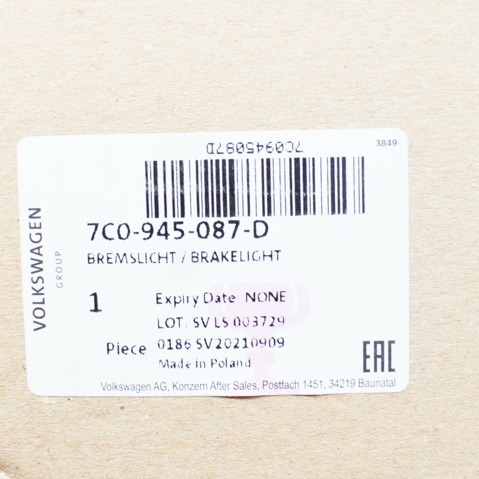 new vw crafter sz mk2 rear brake light with reversing camera 7c0945087g original