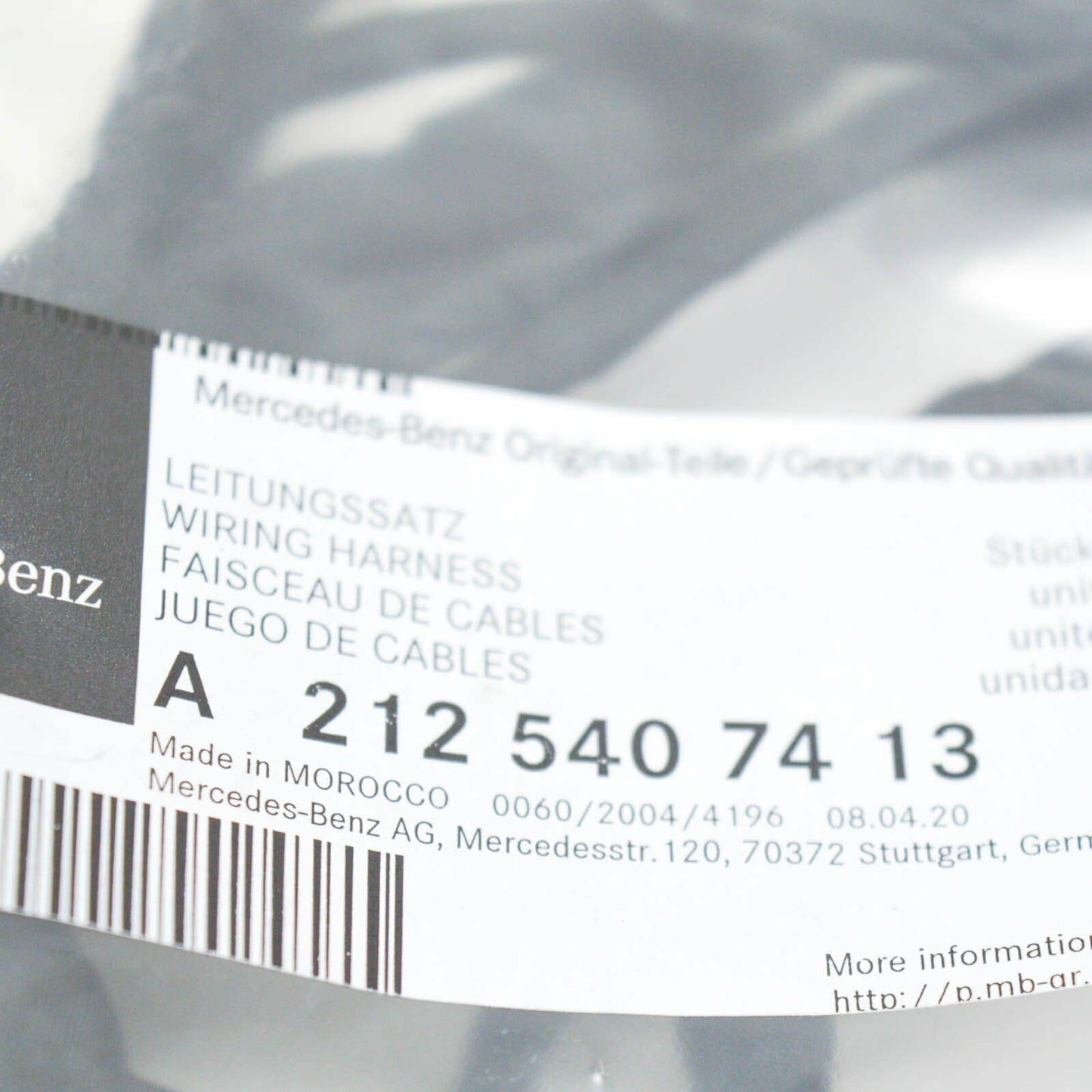 NEW MB E W212 FRONT BUMPER PARKTRONIC SYSTEM WIRING HARNESS A2125407413 ORIGINAL