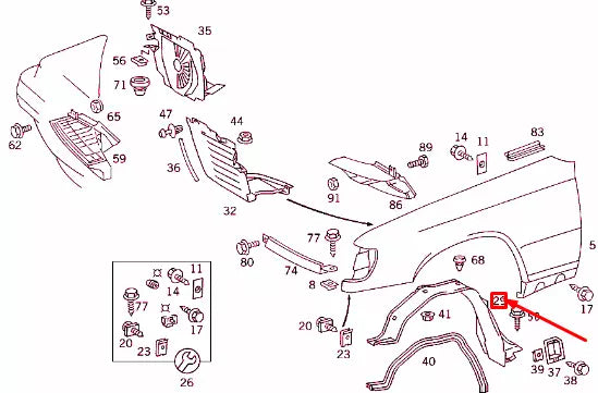 NEW MERCEDES-BENZ E W124 FRONT RIGHT FENDER PARTITION PANEL A1248840835 ORIGINAL