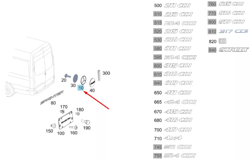 NEW MERCEDES-BENZ SPRINTER W907 REAR COMPANY SIGN BADGE A9078172400