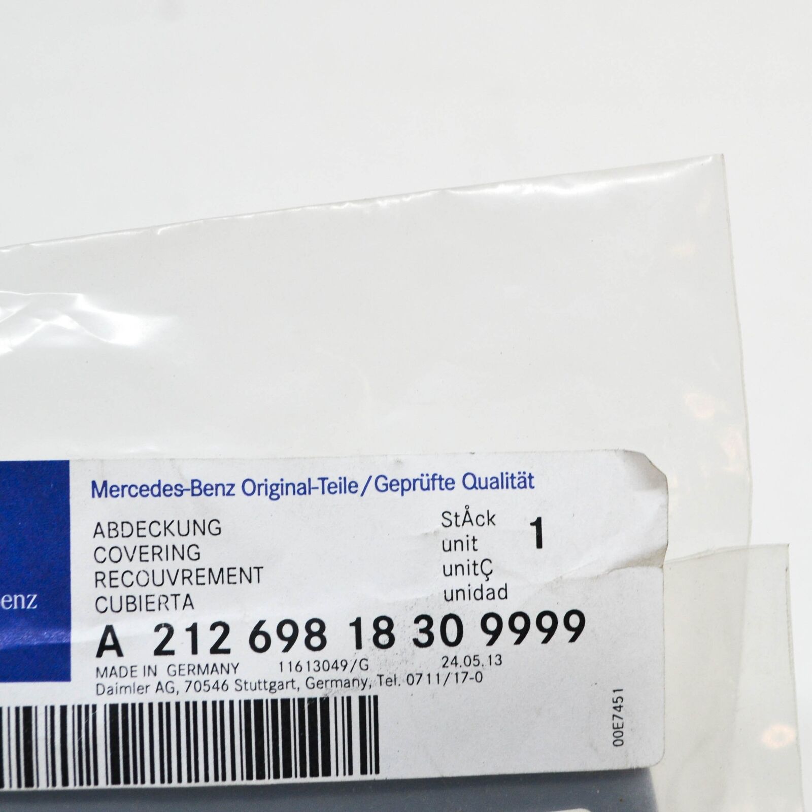 NEW MERCEDES-BENZ E-CLASS W212 AMG SKIRT REAR RIGHT COVER A21269818309999