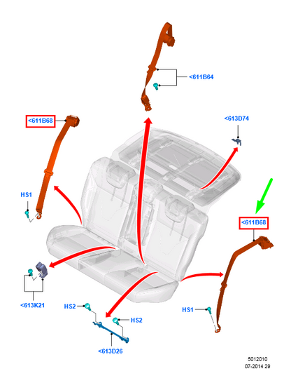 new ford focus mk3 c346 rear right seatbelt 1743695 bm51-611b68-ba3ja6 original