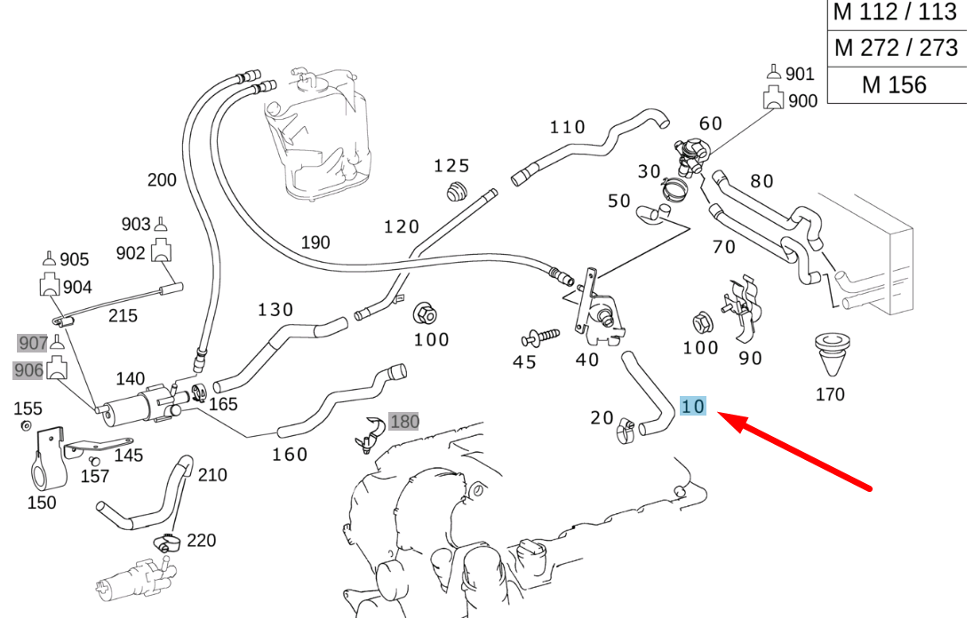 new mb sl r230 amg engine to connecting piece hose lhd a2308324594 original