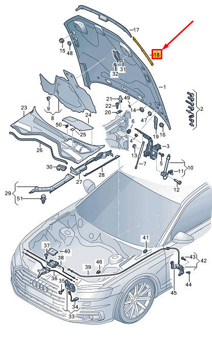 new audi a8 d5 left bonnet impact protection 4n0823125a original