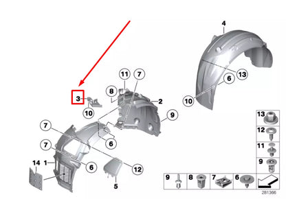 NEW BMW 7 F01, F02 LEFT FENDER LINER SUPPORT BRACKET 7203489 51717203489