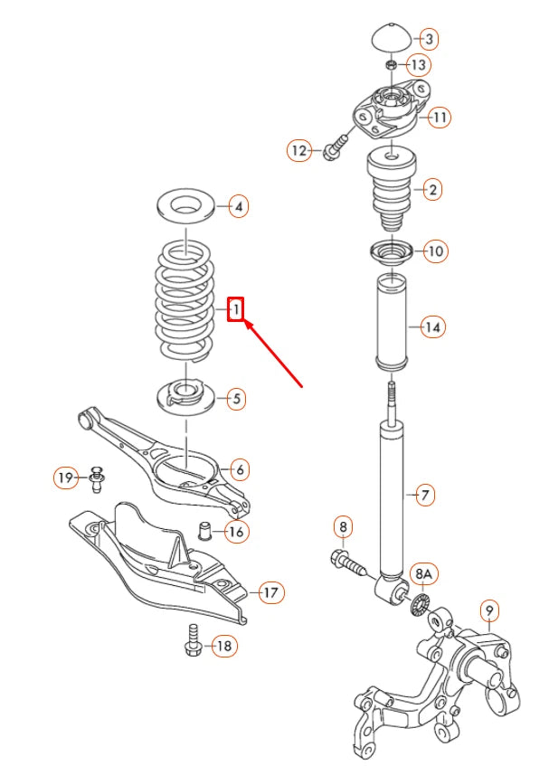 NEW VOLKSWAGEN GOLF 5K MK6 REAR AXLE COIL SPRING 1K0511115BD ORIGINAL