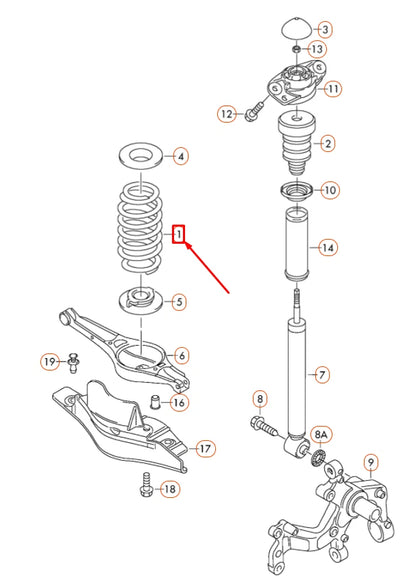 NEW VOLKSWAGEN GOLF 5K MK6 REAR AXLE COIL SPRING 1K0511115BD ORIGINAL
