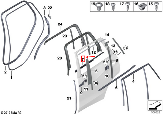 new bmw x5 g05 rear left door window cavity seal 51357428693 original