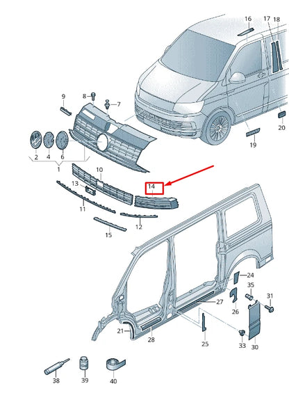 NEW VW TRANSPORTER VI T6 SG FRONT LEFT LOWER BUMPER GRILLE 7E58536839B9 ORIGINAL