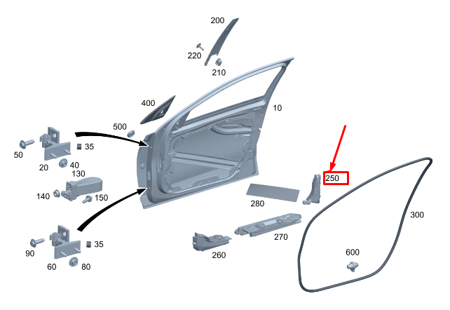 new mercedes-benz c s206 front rh door rear impact absorber a2067254200 original