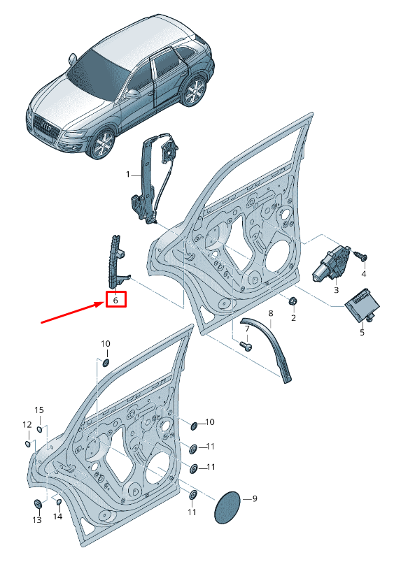 new audi q5 8r rear left side window guide rail 8r0839067c original