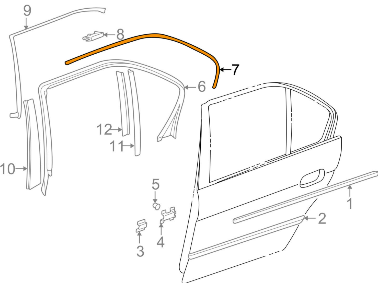 new bmw 7 e38 rear right upper door moulding 51348174476 8174476 original