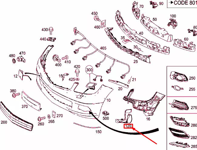 NEW MERCEDES-BENZ C W204 FRONT BUMPER RIGHT WHEEL ARCH COVER A2048856123