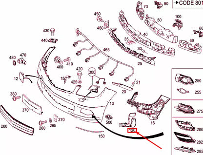 NEW MERCEDES-BENZ C W204 FRONT BUMPER RIGHT WHEEL ARCH COVER A2048856123