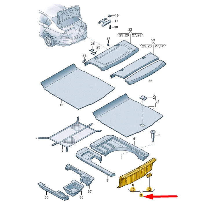 NEW VW PASSAT B8 TRUNK LOCK CARRIER COVER TRIM 3G5863459B82V ORIGINAL