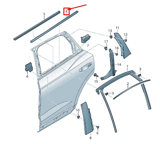 NEW AUDI Q3 F3 REAR LEFT WINDOW SLOT SEAL WITH TRIM STRIP 83F8394753Q7