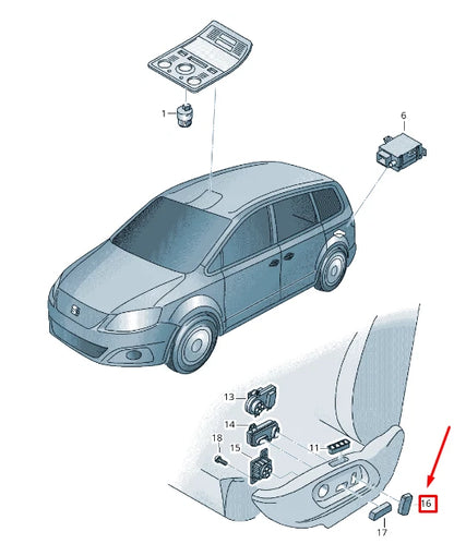 NEW VW SHARAN 7N RIGHT SEAT PUSHBUTTON CAP 3C09598189B9