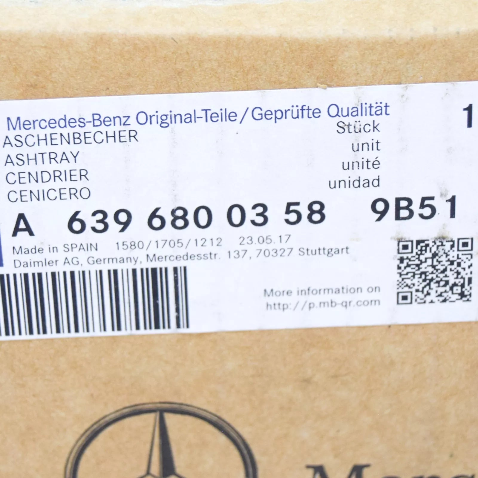 NEW MERCEDES-BENZ W639 INSTRUMENT PANEL ASHTRAY RHD A6396800358 9B51 ORIGINAL