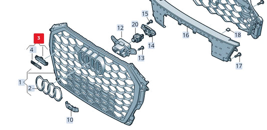 NEW AUDI Q3 F3 FRONT BUMPER RADIATOR GRILLE BADGE 83F8537369B9 ORIGINAL