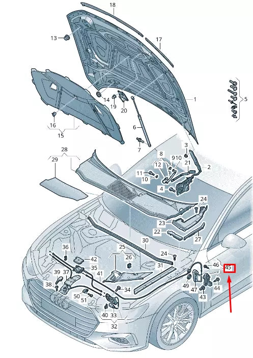 NEW AUDI A6 4A C8 HOOD RELEASE HANDLE BRACKET RHD 4K2823633B