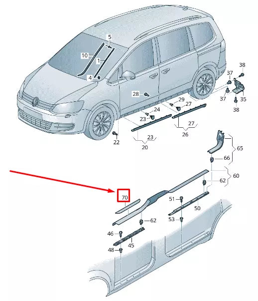 NEW VW SHARAN 7N FRONT SILL TRIM STRIP 7N0853537BWU6