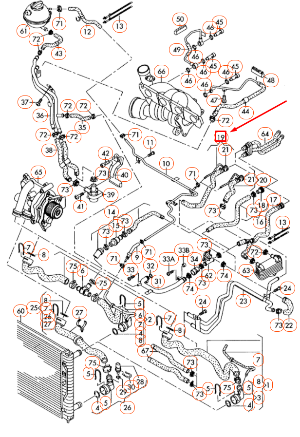 NEW AUDI A3 8P ENGINE COOLANT HOSE 1K0122157HH ORIGINAL