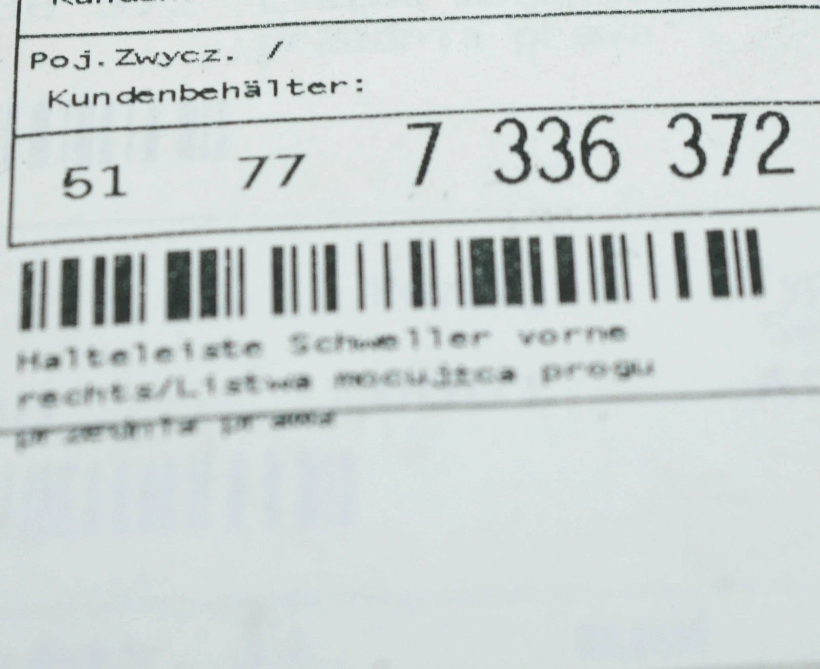 NEW BMW I8 I12 FRONT RIGHT ROCKER PANEL MOUNT STRIP 51777336372 ORIGINAL