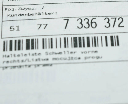 NEW BMW I8 I12 FRONT RIGHT ROCKER PANEL MOUNT STRIP 51777336372 ORIGINAL