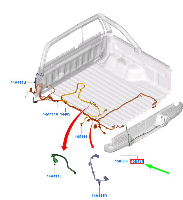 new ford ranger t6 rear parking aid wiring 2014684 gb3t-15k868-bb original