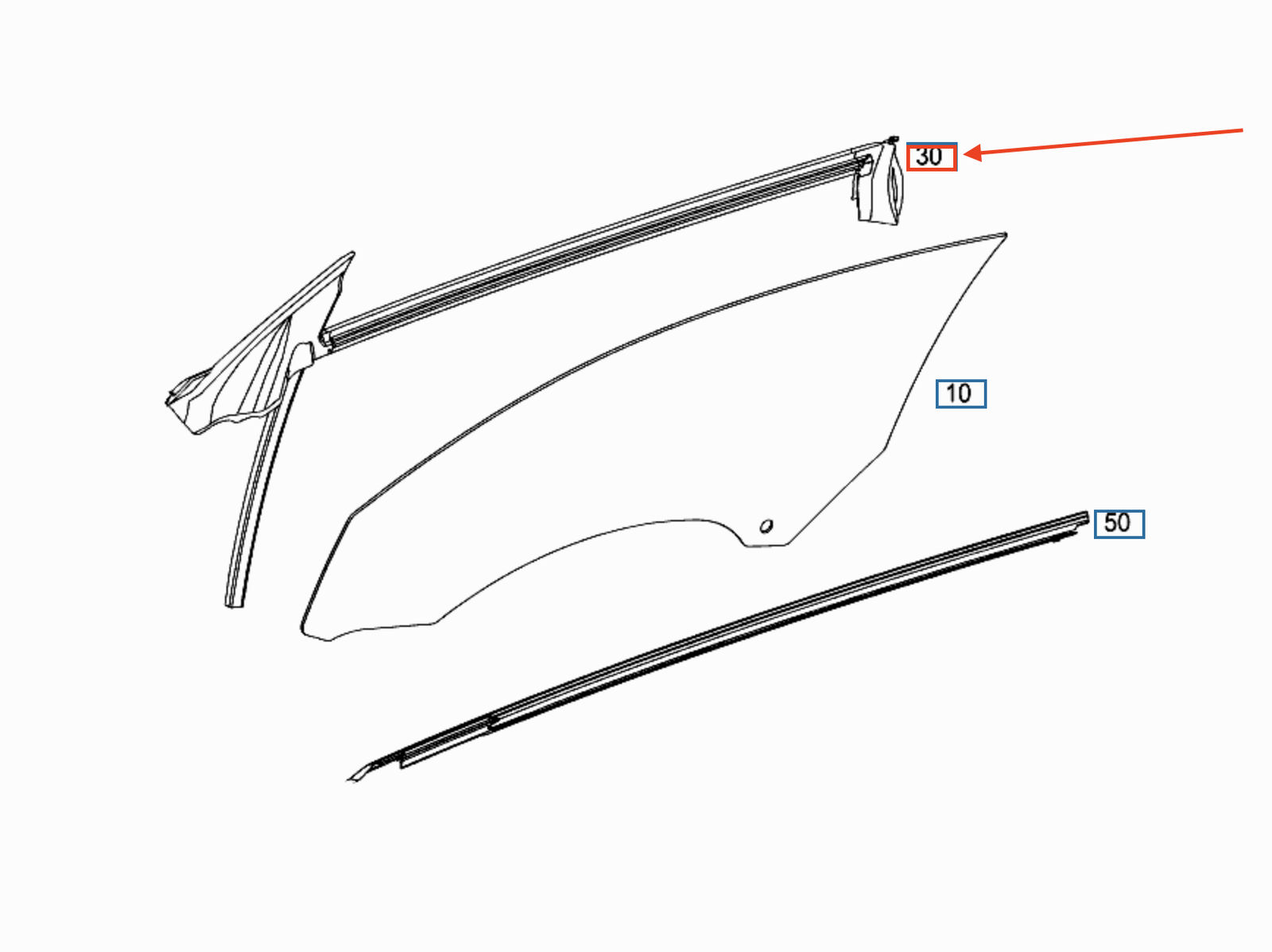 new mb c w205 front left window guide run channel a2057206120 original