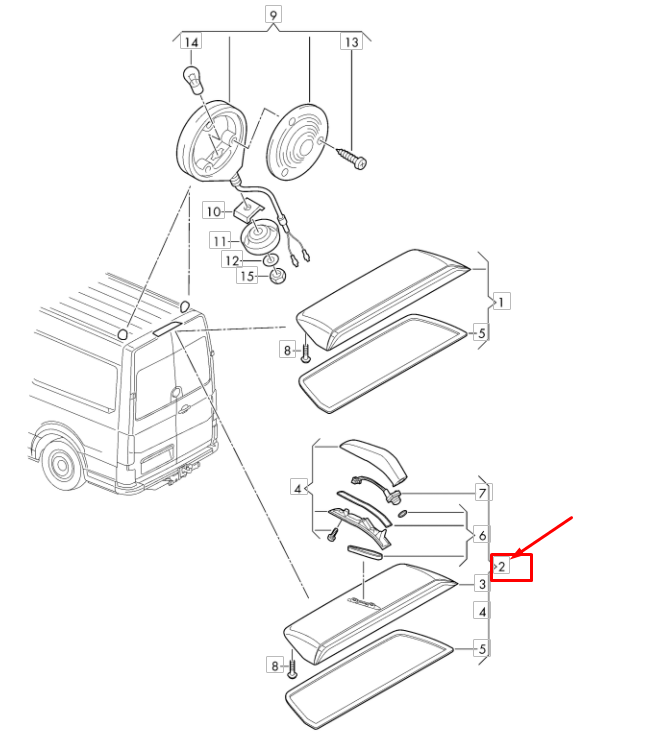 new vw crafter sz mk2 rear brake light with reversing camera 7c0945087g original