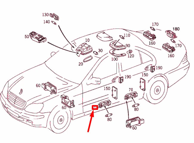 NEW MERCEDES-BENZ S W220 DOOR PANEL EXIT LAMP A2208200401 ORIGINAL