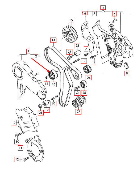 new audi a3 8p timing belt tension roller 03l109243e 2.0tdi original
