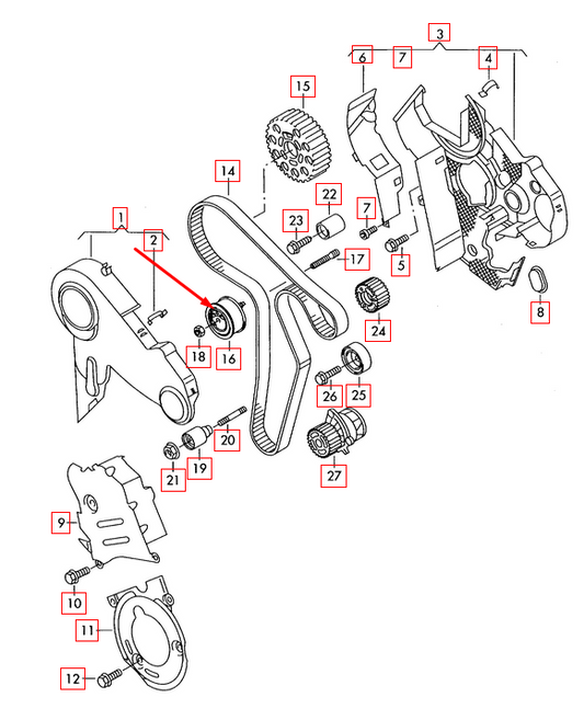 new audi a3 8p timing belt tension roller 03l109243e 2.0tdi original