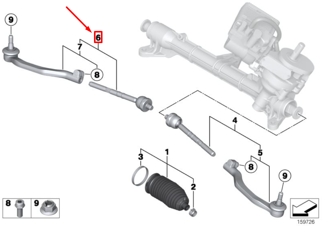new mini clubman r55 steering right tie rod 32106778548 original