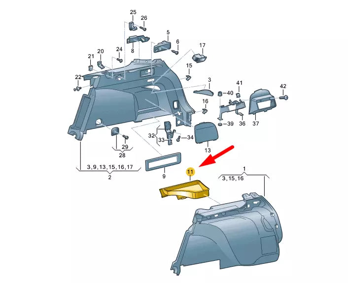 NEW VW PASSAT VARIANT B8 LUGGAGE BATTERY LEFT COVER 3G986886582V ORIGINAL