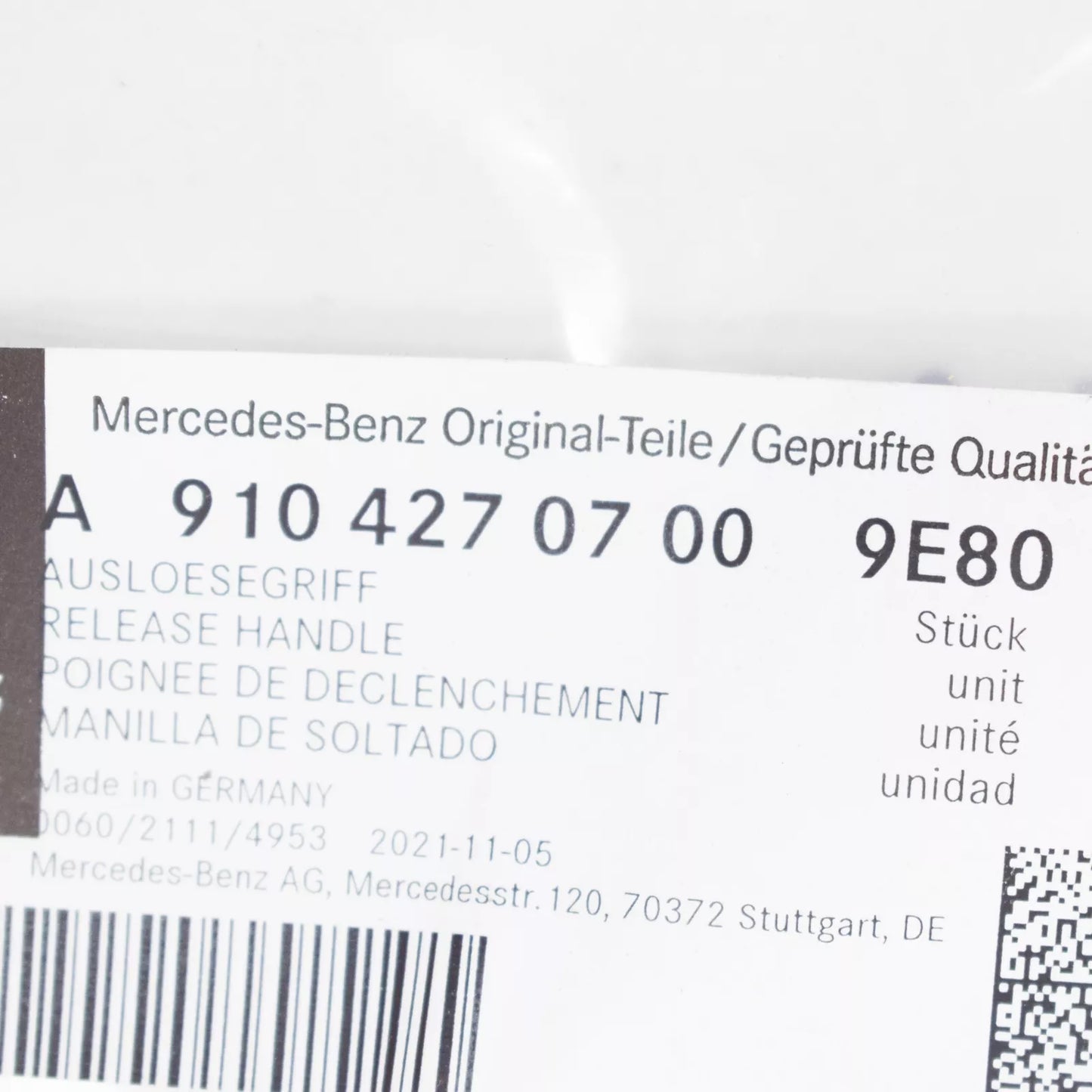 NEW MB SPRINTER 910 PARKING BRAKE RELEASE HANDLE COVER A91042707009E80