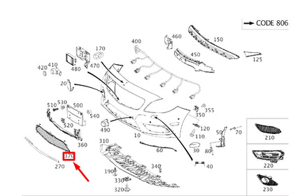NEW MB CLA C117 FRONT BUMPER CENTER LOWER GRILLE COVER A1178852722 ORIGINAL