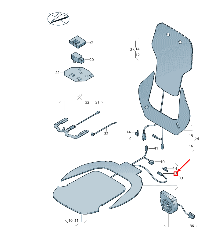 new vw touareg 7p front seat heat elem flat contact housing 3c0973332a original