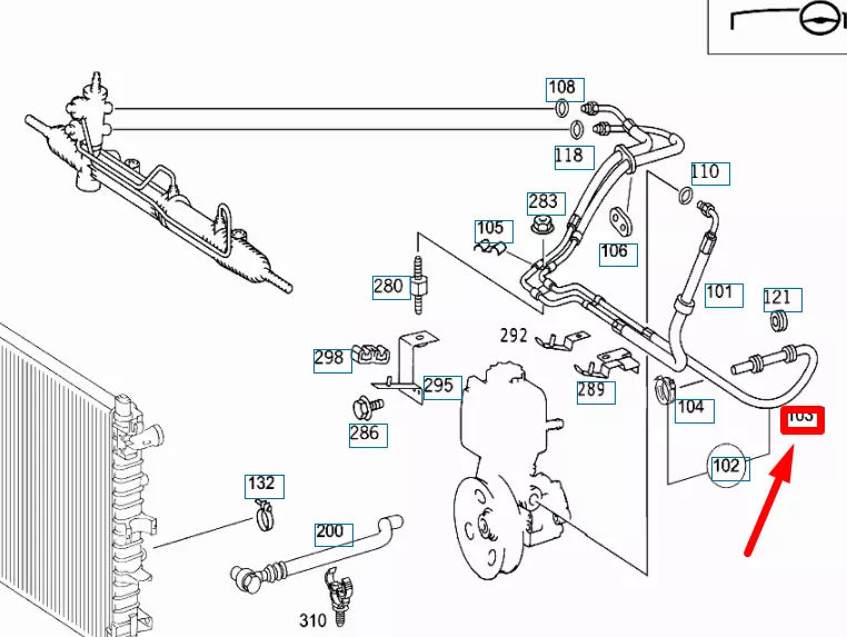 NEW MB ML W163 POWER STEERING LOW PRESSURE HOSE RHD A1634605924 ORIGINAL