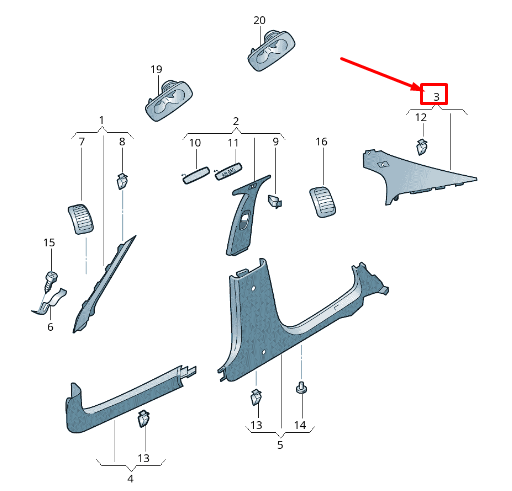 new skoda superb mk2 3t right upper c-pillar trim 3t5867288c1dz original