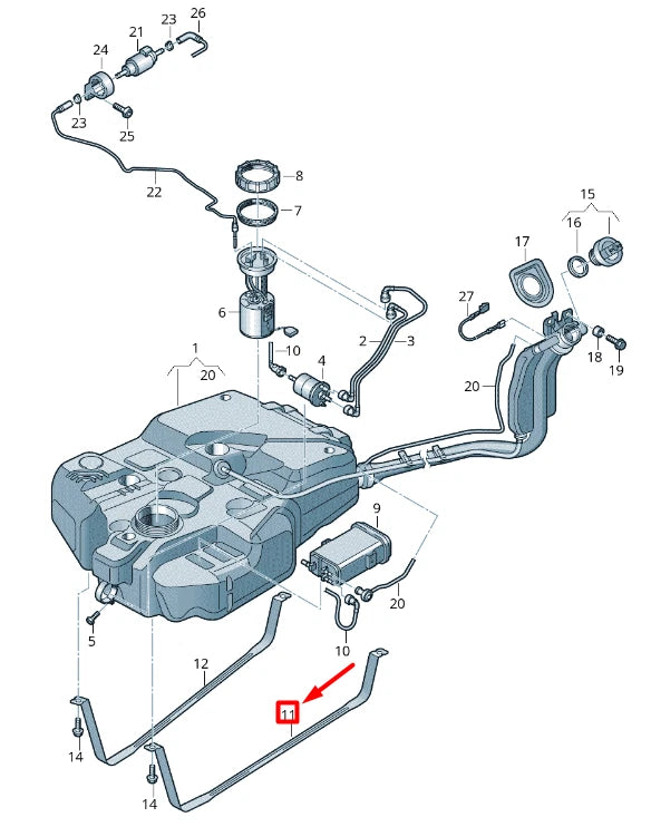 NEW VOLKSWAGEN CADDY 2K MK3 LEFT FUEL TANK TENSIONING STRAP 2K0201653A ORIGINAL
