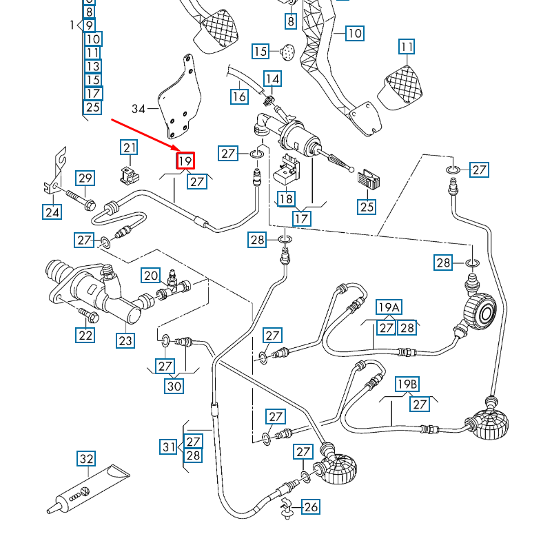 NEW VOLKSWAGEN JETTA A5 CLUTCH LINE LHD 1K1721465BB ORIGINAL