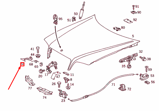 new mercedes-benz c w202 engine hood safety hook handle a2028870127 original