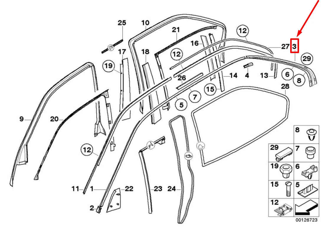 NEW BMW 7 E38 LEFT EXTERIOR DOOR C PILLAR TRIM 51138208405 8208405 ORIGINAL