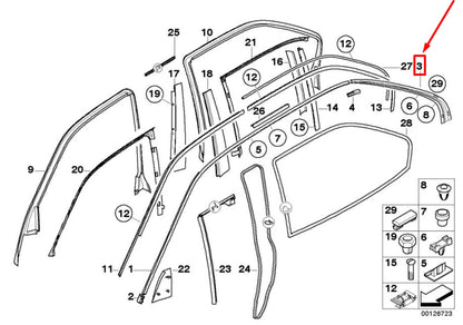 NEW BMW 7 E38 LEFT EXTERIOR DOOR C PILLAR TRIM 51138208405 8208405 ORIGINAL