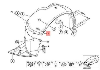 new bmw e46 sedan wheel liner splash shield right front 7039678 51717039678