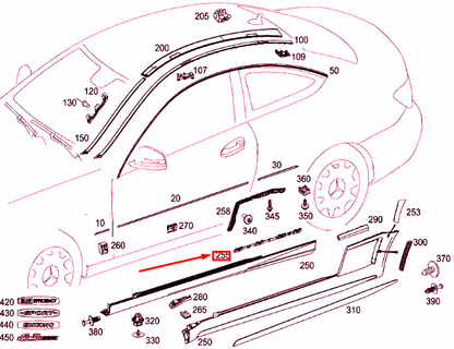 NEW MERCEDES-BENZ C W204 LEFT ROCKER MOULDING MOUNT BRACKET A2046980162 ORIGINAL